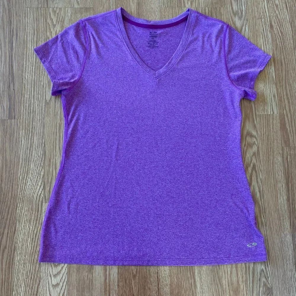 Champion DuoDry V-Neck Athletic Short Sleeve Tee XXL Purple
